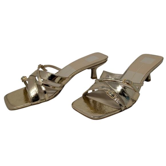 Dolce Vita Bryant Gold Distressed Leather Heels Sandals Size 11 - Picture 3 of 6